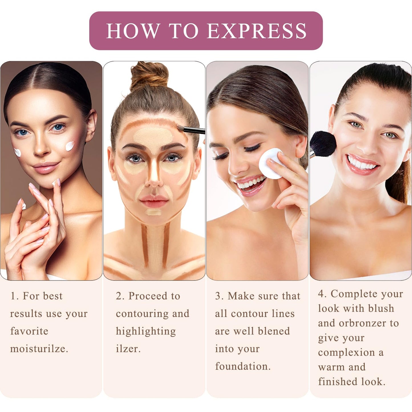 Youngfocus Cosmetics Cream Contour Best 8 Colors Contouring Foundation - Highlighting Makeup Kit/Concealer Palette - Vegan, Cruelty Free and Hypoallergenic - Instruction Manual（Face Blushes）