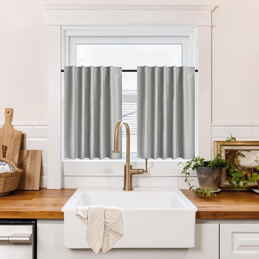 RYB HOME 100% Blackout Basement Curtains 30 inches Long, Heat & UV Blocking by RYBHOME