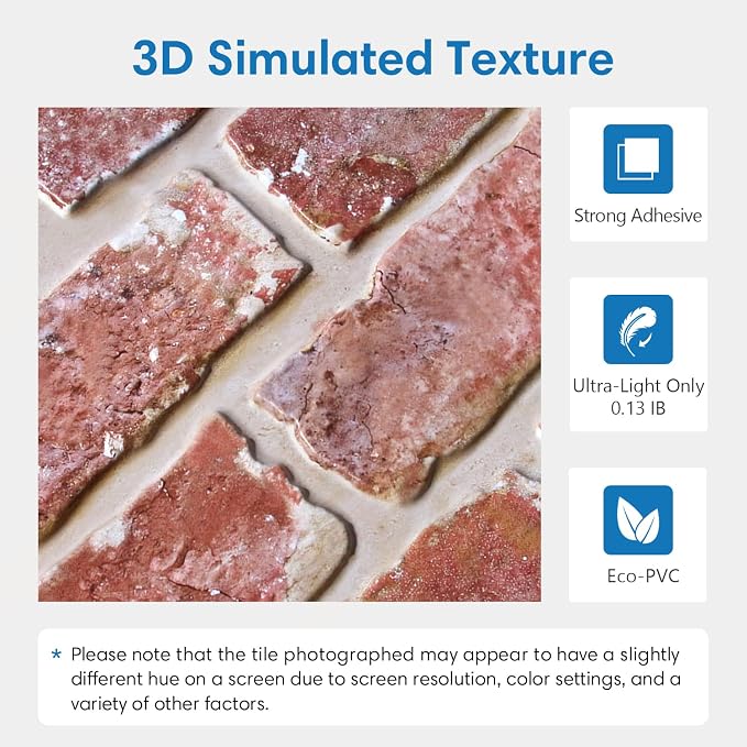 COMSTICKC 3D Red Brick Wall Panel, Peel and Stick Brick Panels - Image 3