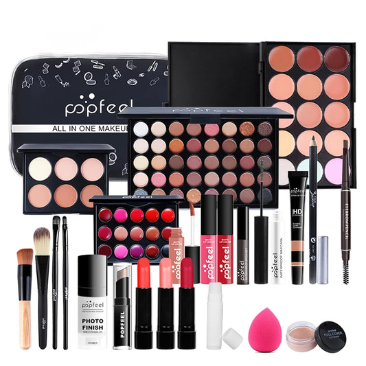 All-in-one Professional Makeup Set for Beginners, Cosmetic-Gift for Girl -Include Makeup Brush Set, Eyeshadow Palette, Powder puffs, Eyebrow Pencil, Mascara, Concealer, Lip Gloss Set -003
