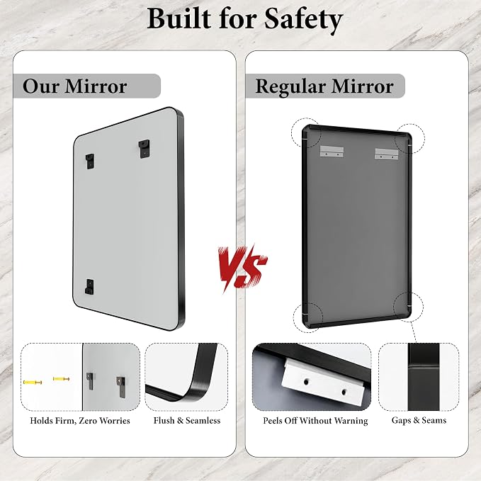 Black Metal Vanity Rounded Rectangle Bathroom Mirrors - Image 6