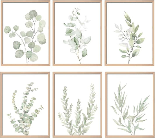 Botanical Plant Wall Art Boho Decor Prints Light Green Eucalyptus Leaf Picture by NCYEL