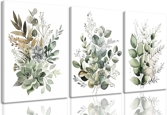 Bwodke Botanical Wall Art Plant Floral Watercolor Canvas Prints Set of 3 Framed by Bwodke