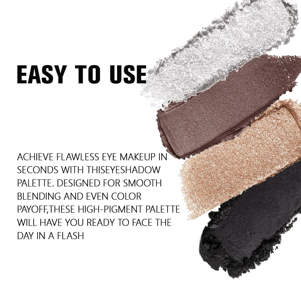 evpct Eyeshadow Quad Palette, Moonlit, Silver Taupe Broneze Gold Black Glitter Shimmer Metallic Matte High Pigment Mini Eye Shadow Palette Makeup for older Women, Smudge Proof, Vegan Cruelty-free