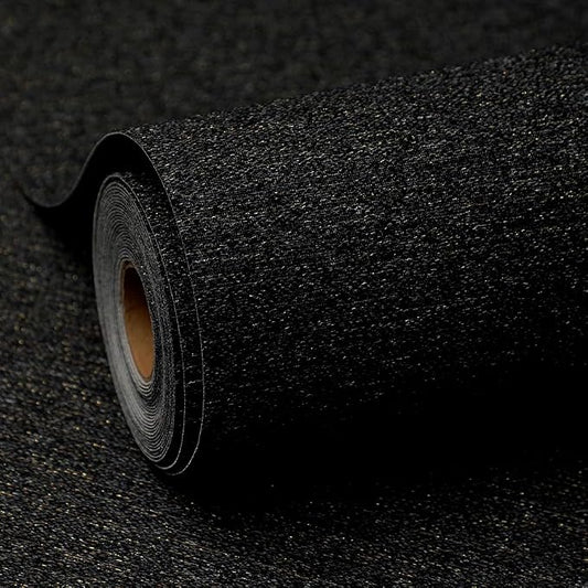 Black and Gold Peel and Stick Wallpaper Slight Velvety Feeling Woven Fabric by Unknown