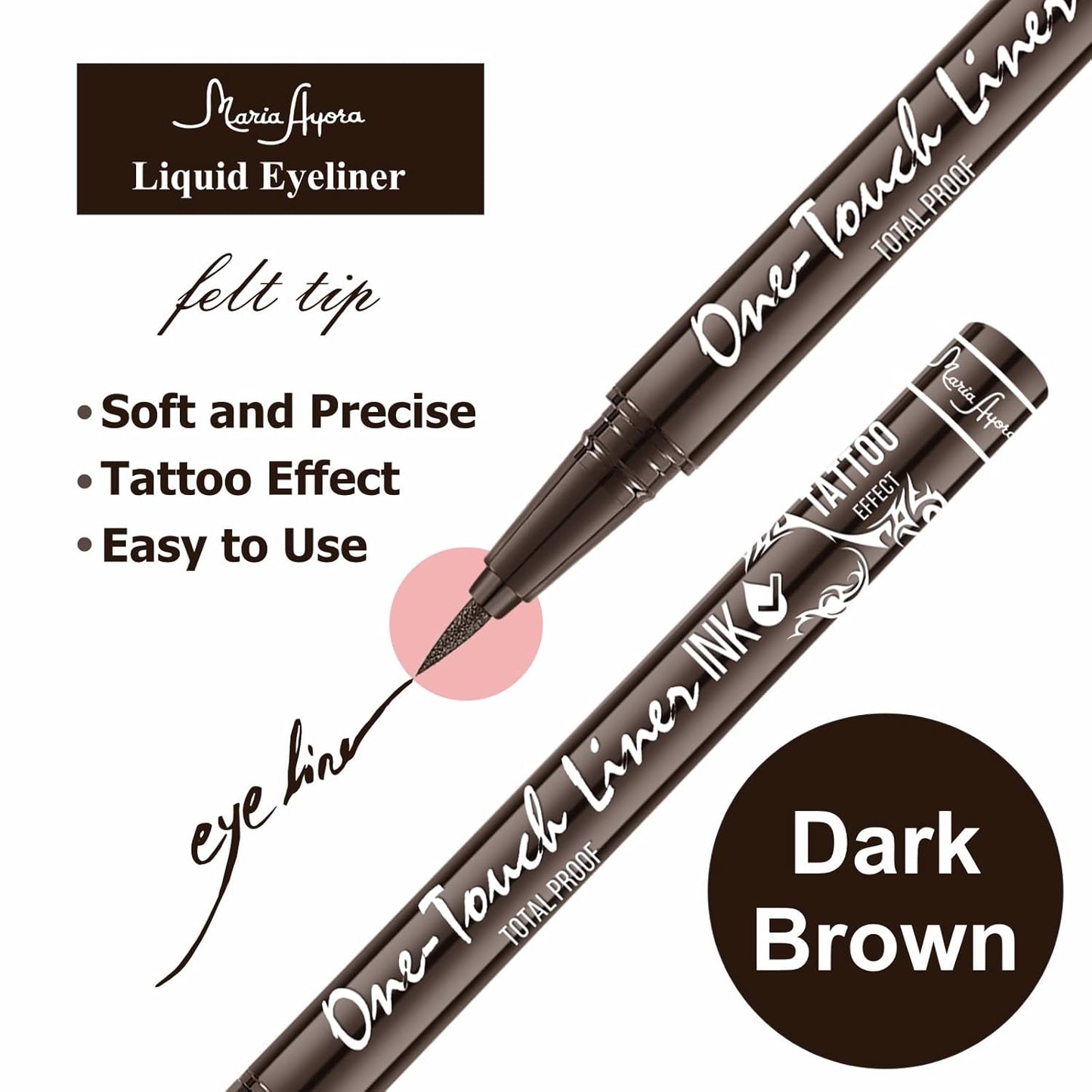 Triple Pack of Vegan-Approved Hypoallergenic Liquid Eyeliner Pens, Tattoo Effect, Quick Dry, Waterproof, Smudgeproof, Long-lasting & Felt Tip Eyeliner pen: Precision Beauty for Women (Dark Brown)
