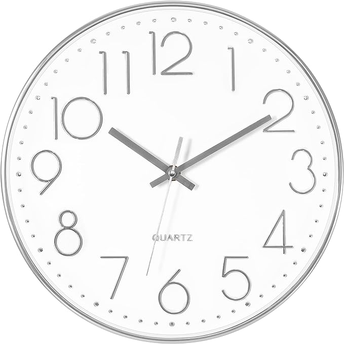 Foxtop Large Silver Wall Clock 14 Inch Silent Non-Ticking Battery Operated by Foxtop