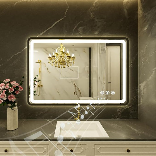 24"x36" Black Framed LED Bathroom Mirror, Lighted Wall Mounted Bathroom Mirror by Unknown