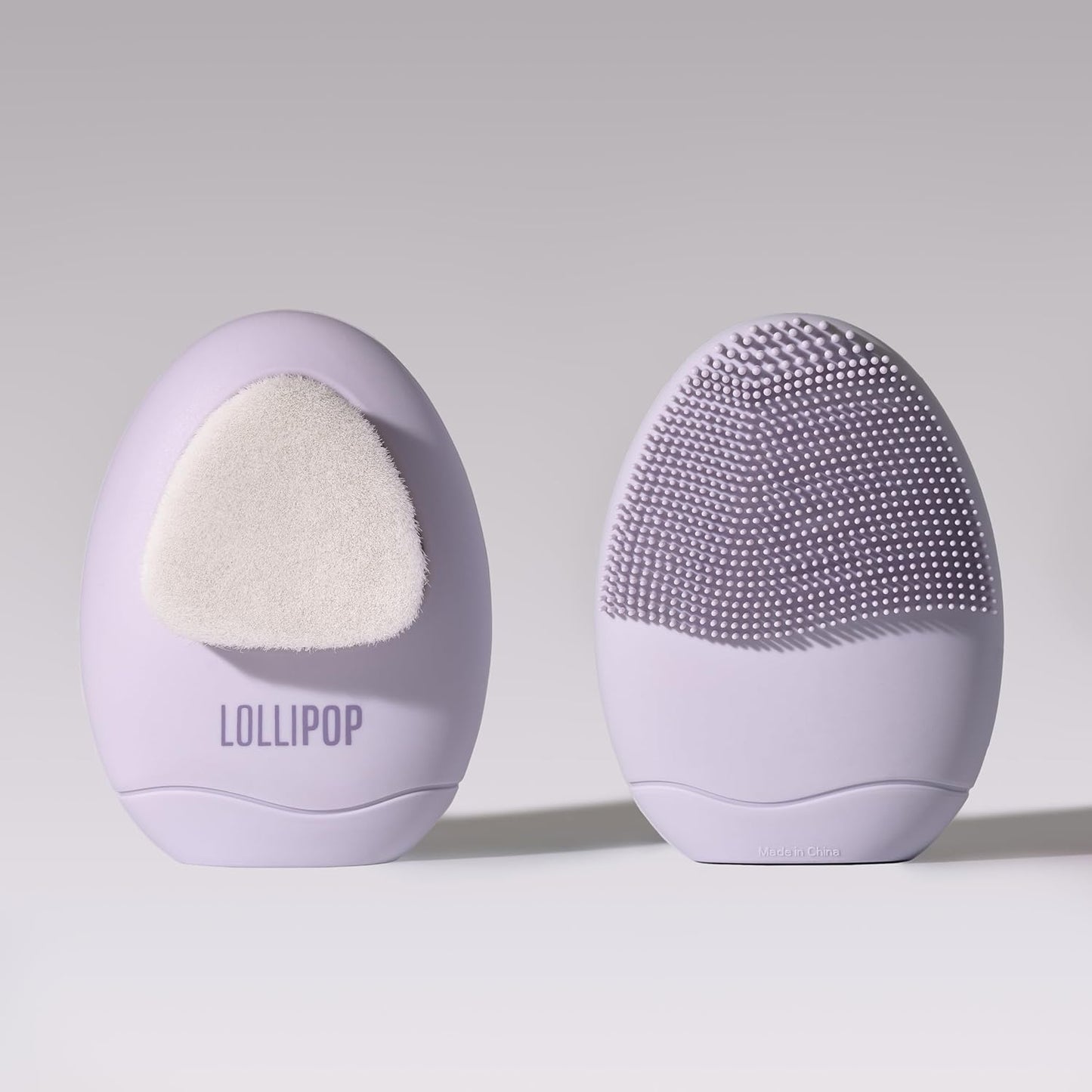 LOLLIPOP Dual-Sided Facial Cleansing Brush | Palm Size Silicone Face Exfoliator and Soft Fiber Cleanser | Manual Face Scrubber for Pores, Makeup Removal, Blackhead and Skincare Routine, Plum