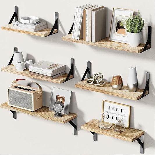 AMADA HOMEFURNISHING Wall Shelves Set of 6, Rustic Farmhouse Style, Wood by AMADAHOMEFURNISHING