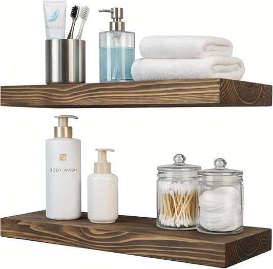 Floating Shelves 2 inch Thick for Wall Set of 2, 24 inch High-End Solid Wood by xwne