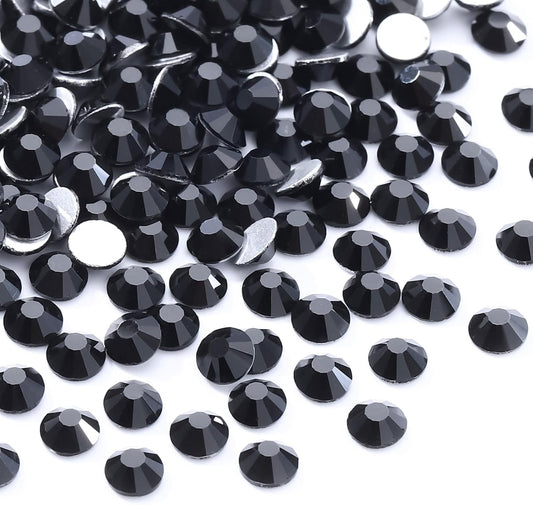 Black Flatback Rhinestones, Glass Rhinestones for Nail Art and Craft, Glue Fix, Loose Crystal Gemstones(Black, SS34, 288pcs, 7.1-7.3mm)