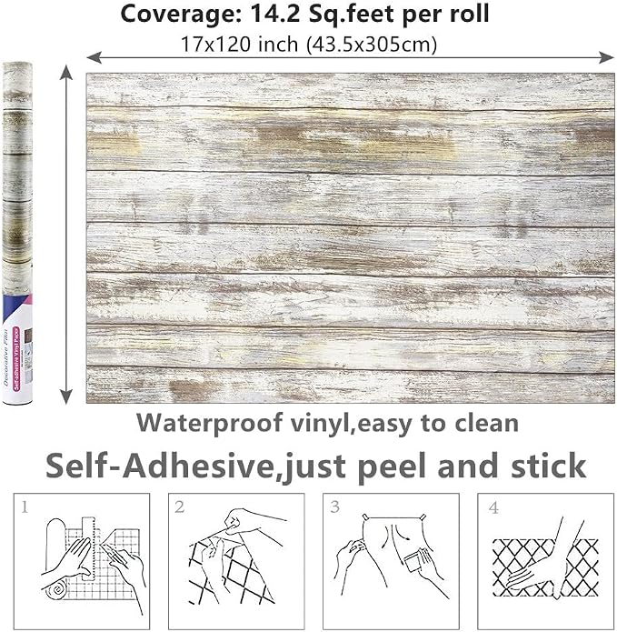 Arthome 11x100'' Gray Rustic Wood Contact Paper Peel and Stick Self-Adhesive - Image 7
