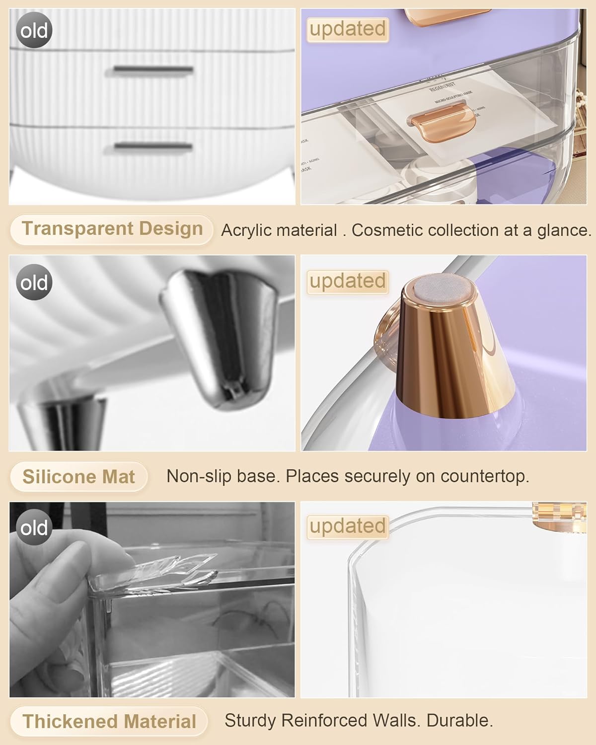 Makeup Organizer, Skincare Holder Bathroom Counter Organizer, Storage Box Cosmetic Display Cases, Teen Girl Gifts Trendy Stuff Make up Organizers for Vanity, Dresser, Countertop (purple)