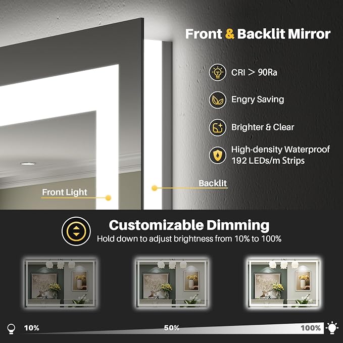 Briivue 40x24 Inch LED Bathroom Mirror - Image 3