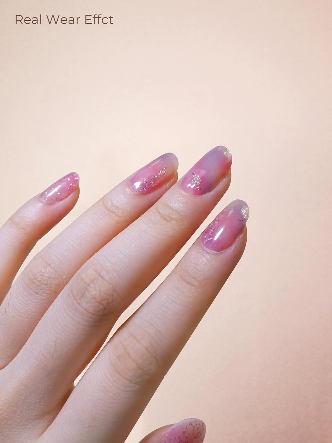 Pre Cured Gel Nail Strips - 44PCS Salon Quality Gel Nail Stickers - Long Lasting Polish Wraps for Women no UV Light Needed Easy Apply& Remove (Dusk Pink）