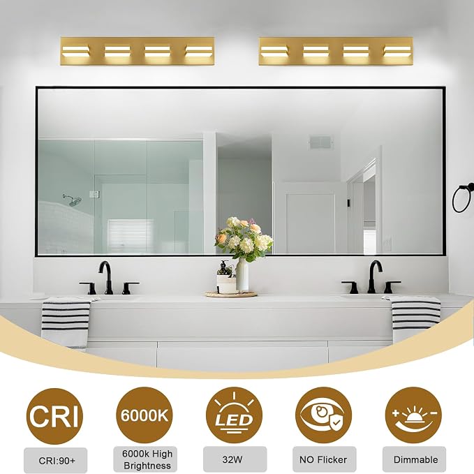 IZORRO LED Modern Bathroom Lights Fixtures, Brushed Glod Acrylic Wall Lighting - Image 4