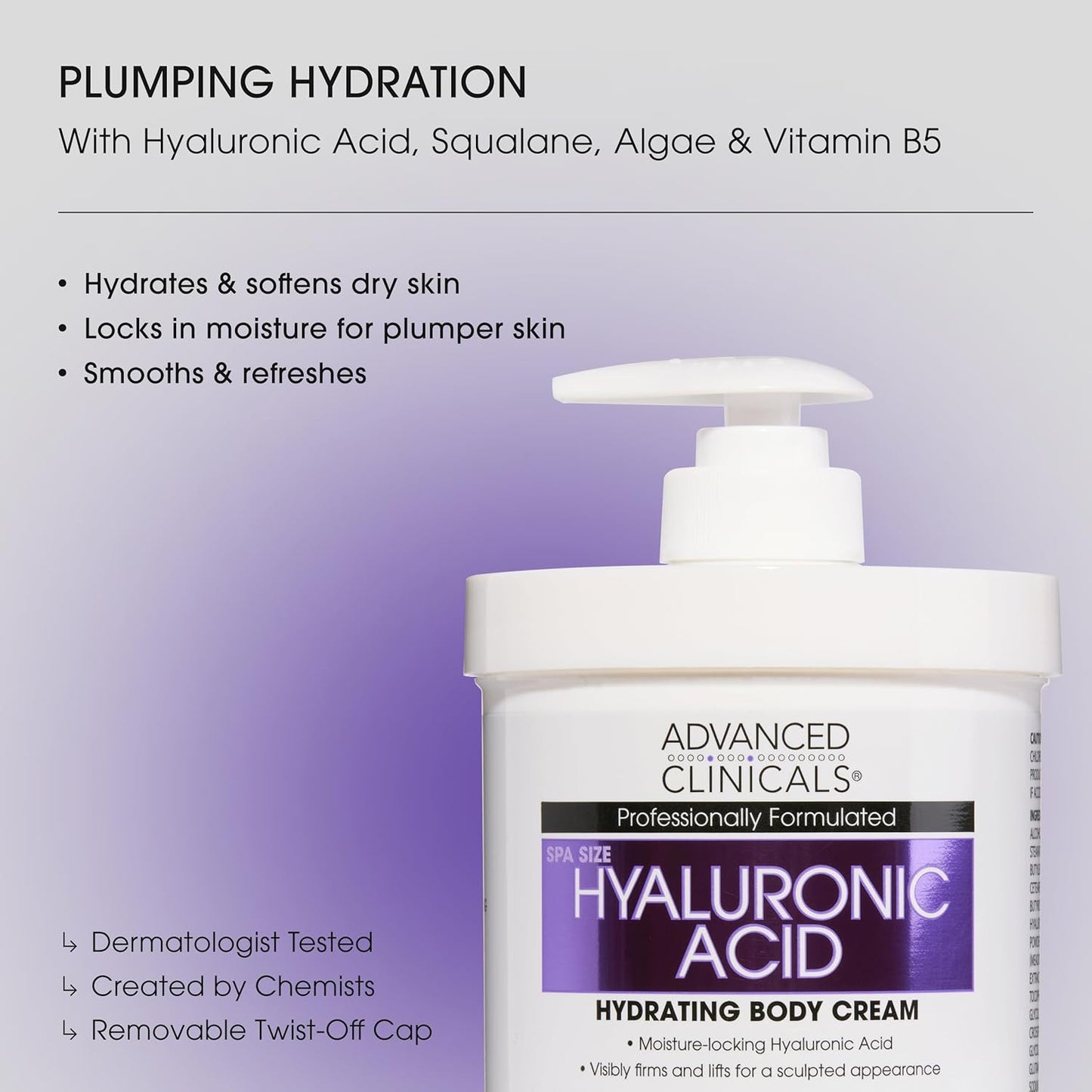 Advanced Clinicals Hyaluronic Acid Moisturizer Body Cream W/Vitamin E | Hydrating Cream & Body Lotion For Women & Men To Help Improve Look of Wrinkles, Dry Skin, Crepey Looking Skin, W/Travel Size