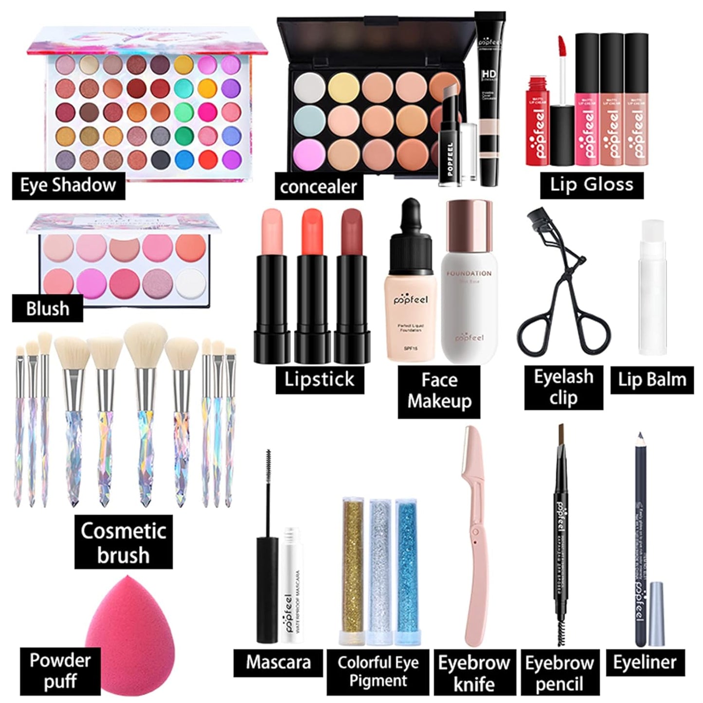 All-in-one Professional Makeup Set for Beginners or teen girls, Cosmetic-Gift for Women -Include Makeup Brush Set, Eyeshadow Palette, Eyebrow Pencil, Mascara, Concealer, Lip Gloss Set -014