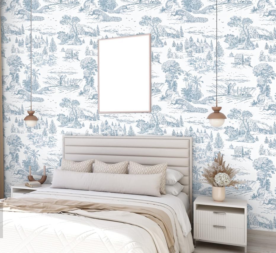 Abyssaly Toile Peel and Stick Wallpaper 17.3"×393.7" Blue White - Image 6