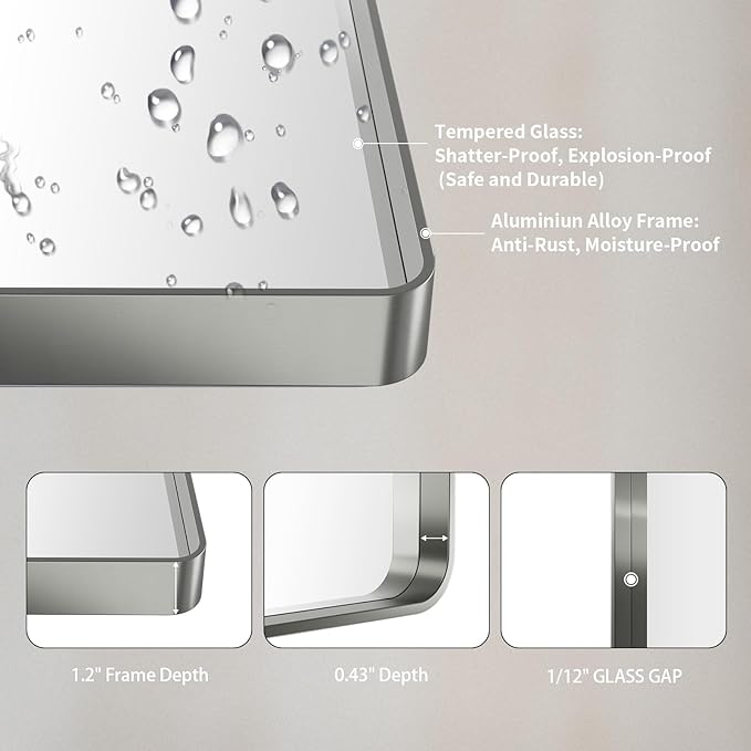LOAAO 77X36 Inch Brushed Nickel Bathroom Mirror, Rounded Rectangle Silver Metal - Image 5