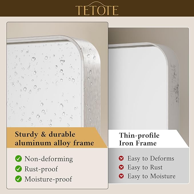 TETOTE Brushed Nickel Bathroom Mirror 40 x 24 Inch - Image 3