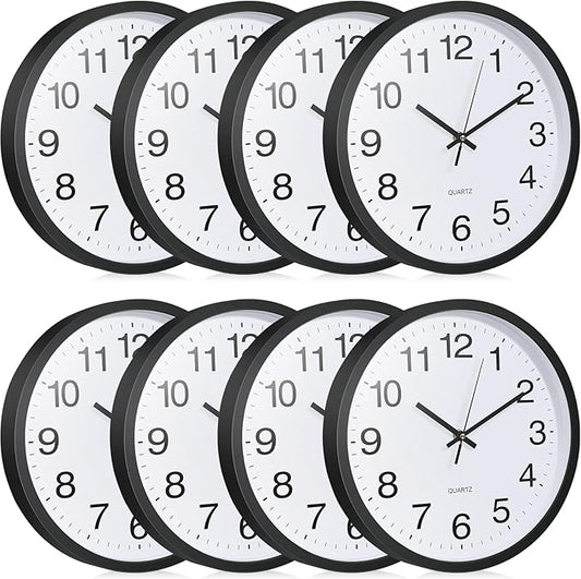 Inbagi 8 Pcs Wall Clock Bulk Large Silent Battery Operated Classroom Clocks by Inbagi