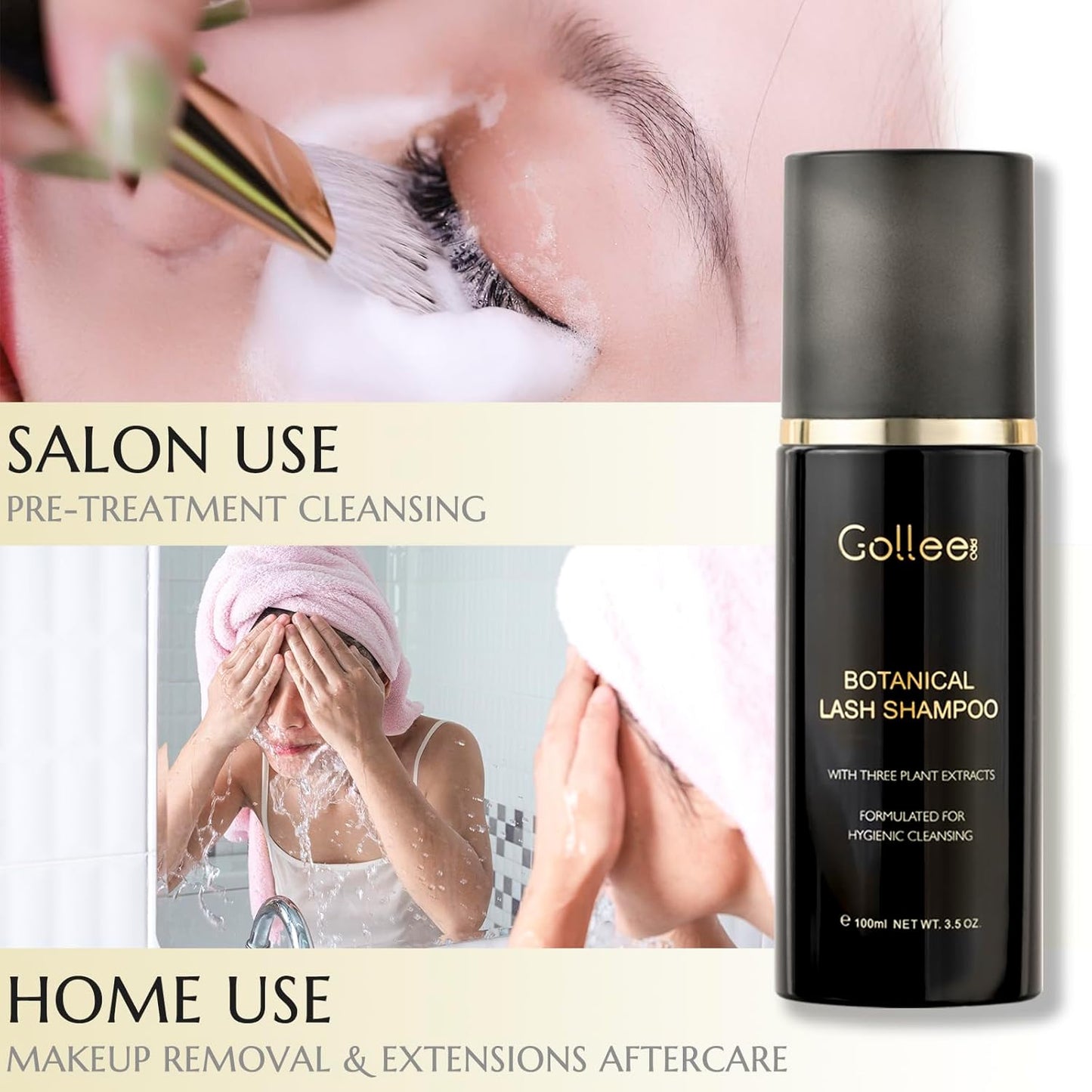 Lash Shampoo -100 ML Eyelash Shampoo Eyelash Extension Cleanser for Lash Extensions with Brush Eyelash Wash for Extensions & Natural Lashes/Paraben & Sulfate Free Safe Makeup Remover