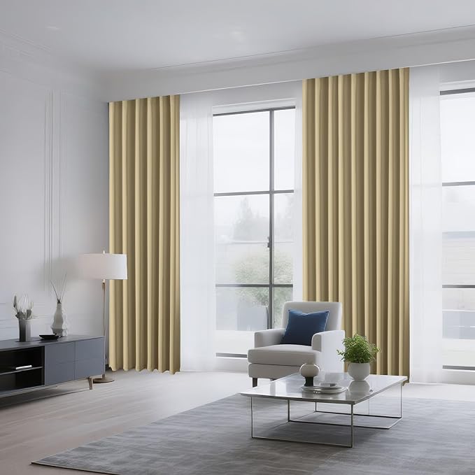 CUCRAF Beige Blackout Curtains 63 inch Length 2 Panels Set, Rod Pocket Room - Image 8