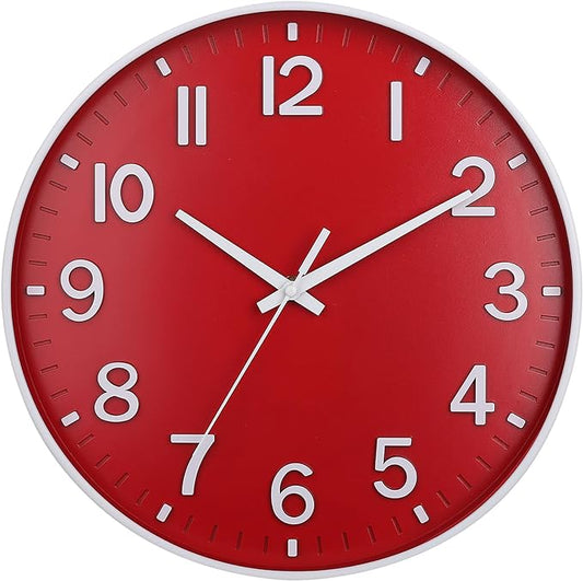 HZDHCLH Red Wall Clocks Battery Operated, 12 inch Silent Non Ticking Modern by HZDHCLH