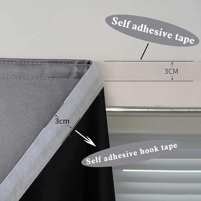 AJAZZ 100% Blackout Shades Window Cover Self Adhesive Curtains Sticky Curtain - Image 6