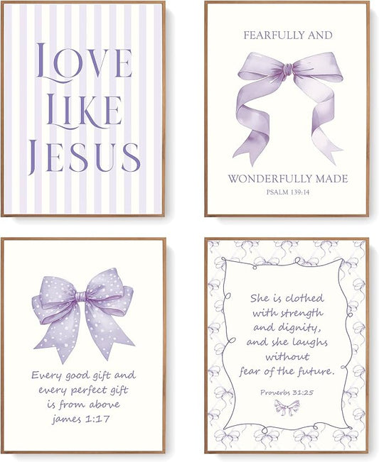 LARTSFRO Coquette Purple Bow Jesus Wall Art Decor Posters, Inspirational Bible by Unknown