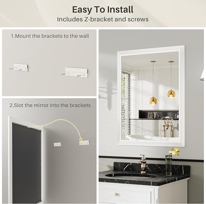 24x36 Inch White Bathroom Mirror - Image 7