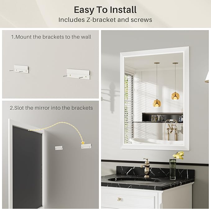 36x36 Inch White Bathroom Mirror - Image 6