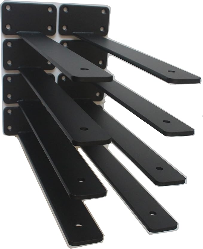 10 Pack - 12 inch Black Hidden L Shelf Bracket Iron Floating Shelf Brackets by MHMYDZ