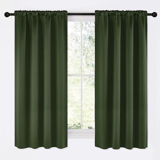 NICETOWN Dark Green Blackout Cafe Satin Curtains by NICETOWN