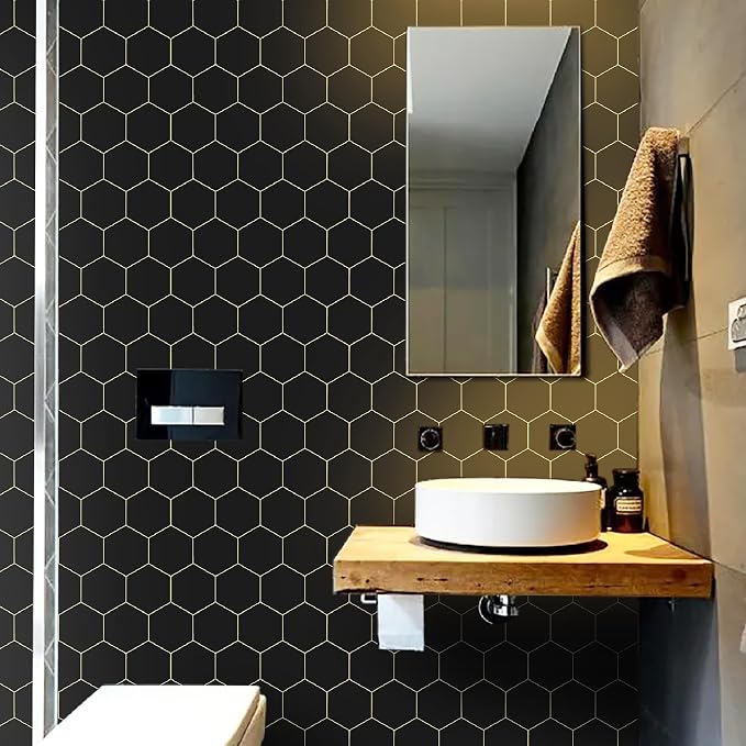 Black and Gold Wallpaper Geometric Peel and Stick Wallpaper - Image 3