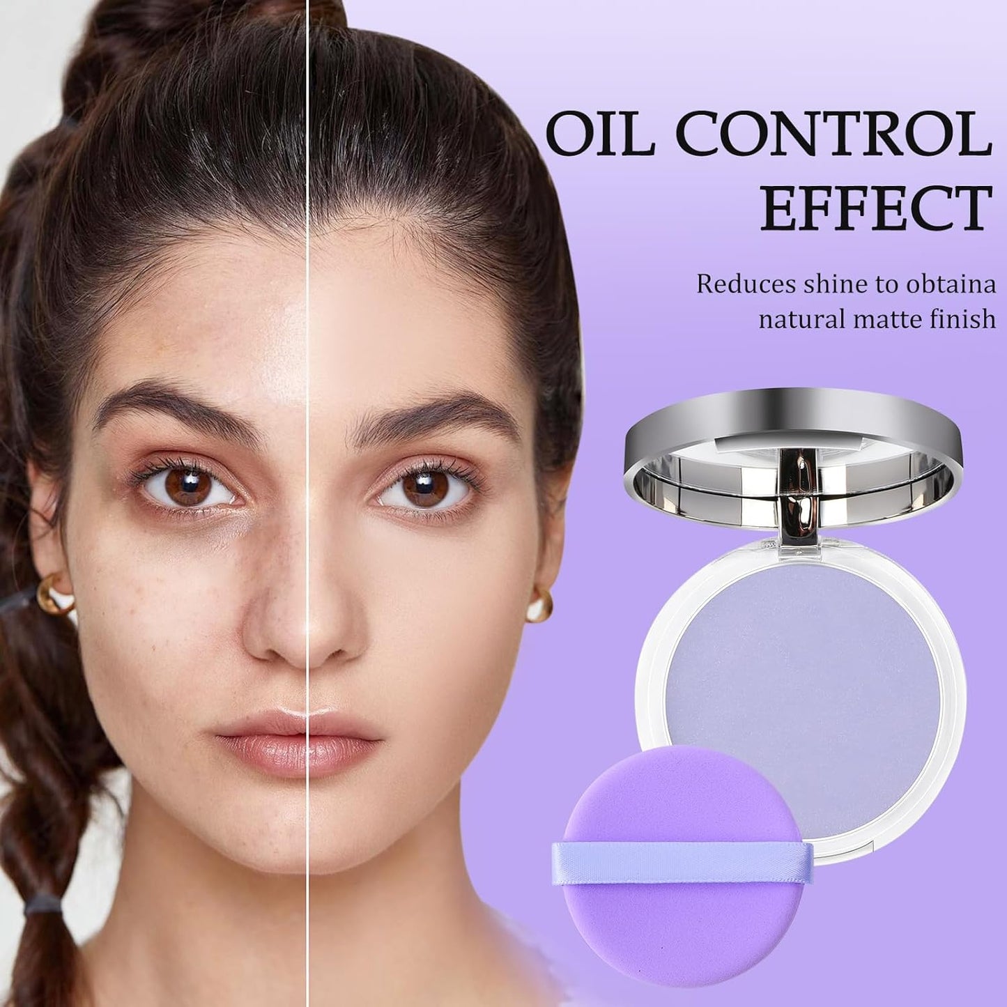 Chillab Lavender Matte Powder,Lavender Jelly Pressed Powder Matte Powder Oil Control,Chillab Polvo Compacto with Mini Powder Puff for Silky Blurring Oil Control Long-Lasting Makeup(2PCS) (2PCS)
