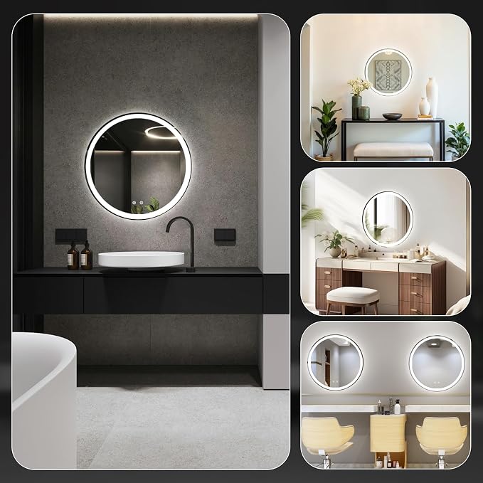 NEWBULIG 28 Inch Round LED Bathroom Wall Mirror - Image 7