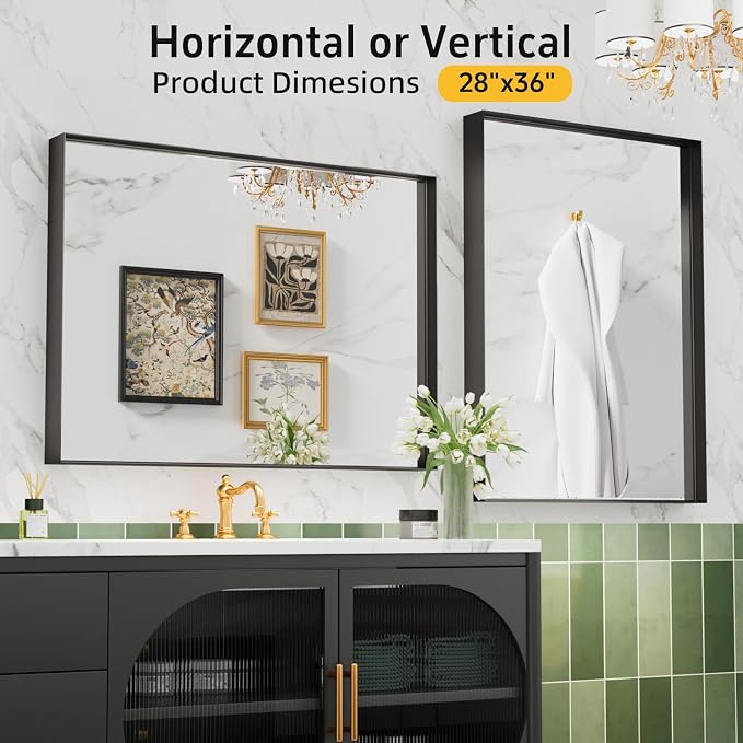 36”x 28” Black Bathroom Mirrors - Image 6