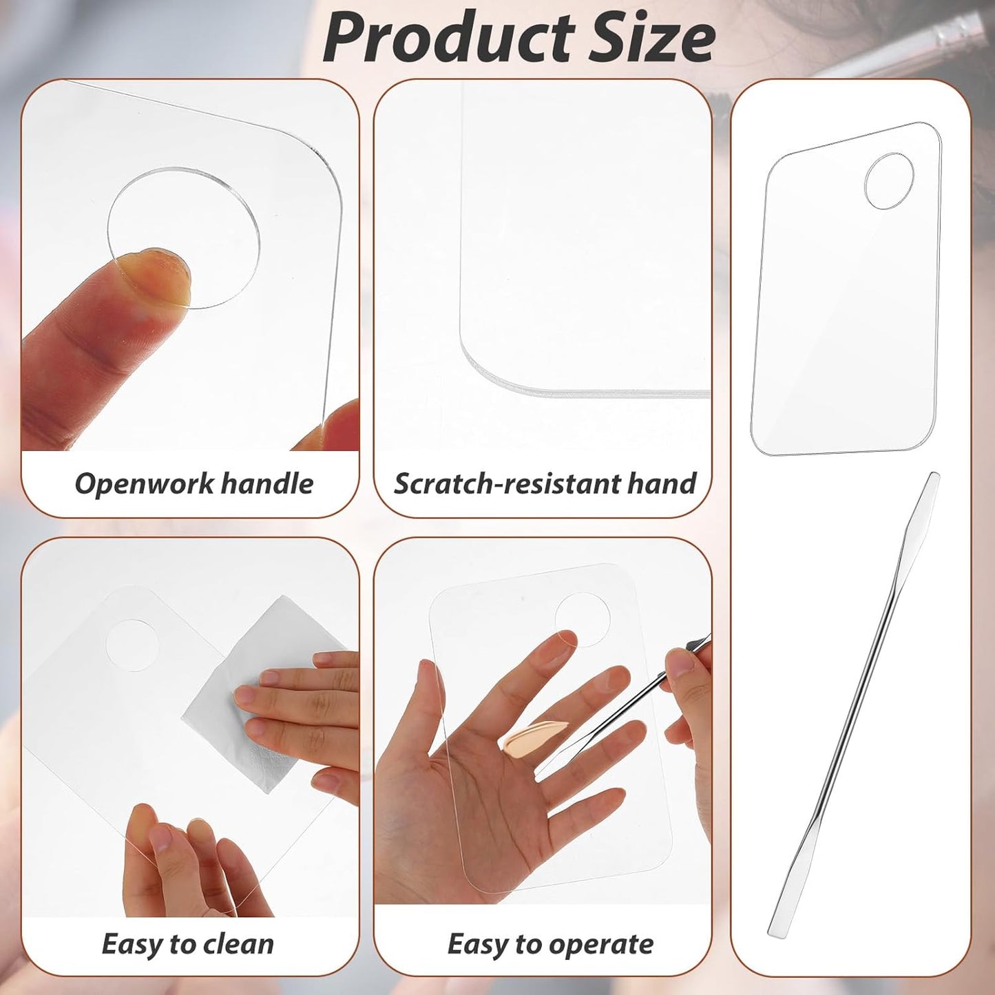 3 Pcs Acrylic Makeup Palette with 3Pcs Makeup Spatula, Makeup Palette Tray Apply for Foundation Eye Shadow Lipsticks Nail Art Professional Pigment Blending