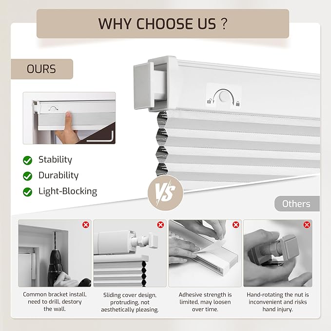 Grandekor No Drill No Tools Cordless Cellular Shades, 36.5" W x 64" H, UV - Image 5