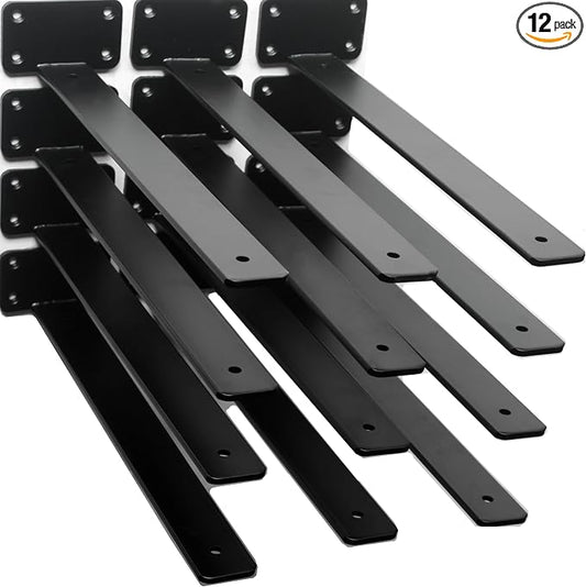 12 Pack - 14 inch Black Hidden L Shelf Bracket Iron Floating Shelf Brackets by MHMYDZ
