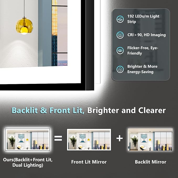 72x32 Black Framed LED Bathroom Mirror - Image 4