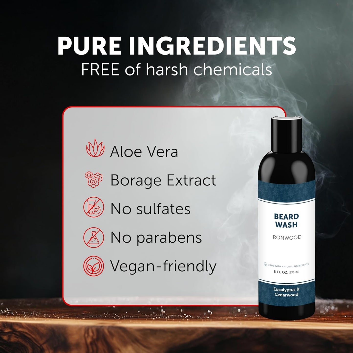 Detroit Grooming Co. Beard Wash – Deep Cleansing & Hydrating Beard Shampoo with Aloe Vera & Essential Oils - 8oz (Ironwood)