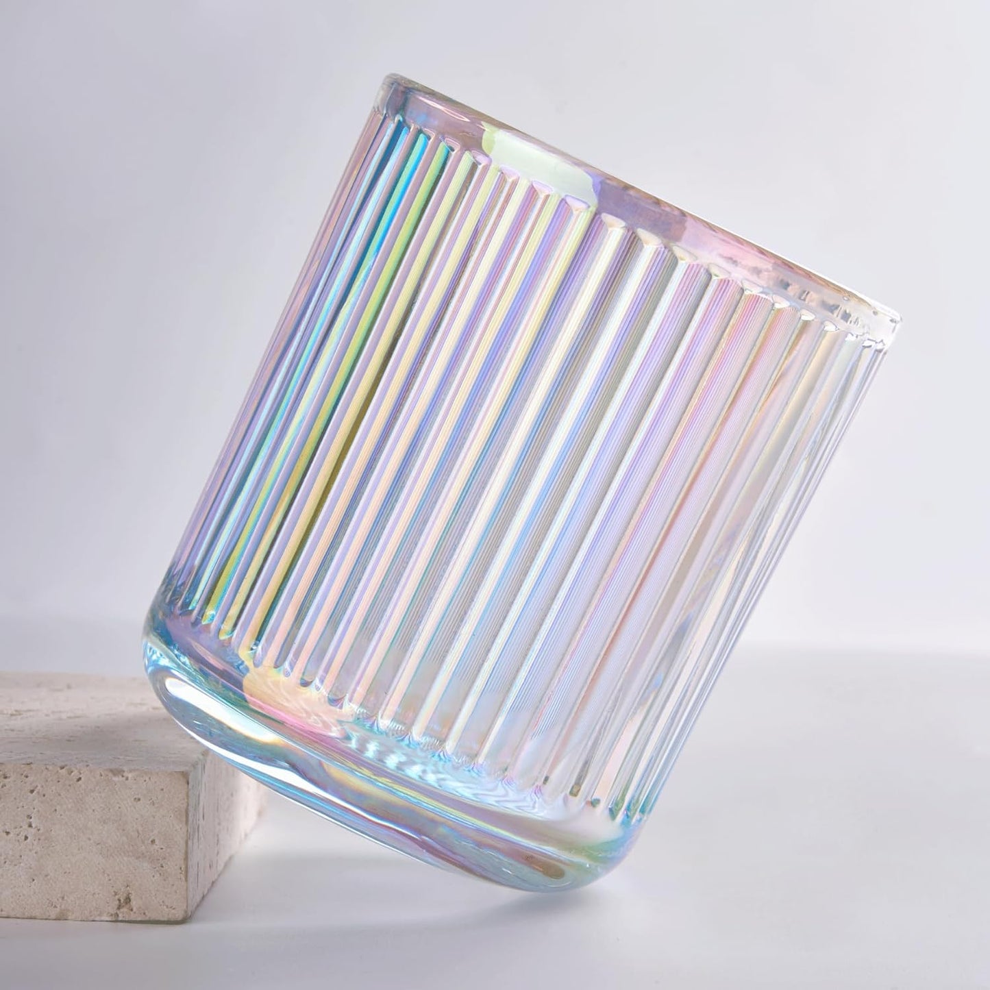 2 Pack Qtip Holder - Apothecary Jars with Lids, Bathroom Organizers and Storage Canister for Cotton Balls,Swabs,Floss Picks,Hair Ties,Clear Glass Vintage Bathroom Decor Jar Set (Iridescent)