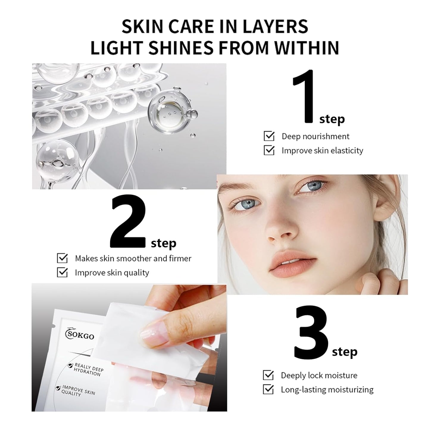 Low Molecular Weight Collagen Overnight Hydrogel Mask, Enhances Skin Elasticity, Reduces Pores, Transforms from White to Transparent Upon Absorption Skin Care Treatment