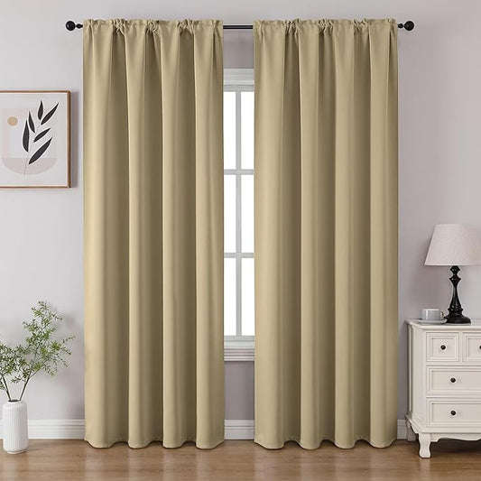 CUCRAF Beige Blackout Curtains 84 inch Length 2 Panels Set, Rod Pocket Room by CUCRAF