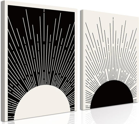 Hwetui Framed Boho Sun Wall Art Set of 2 Black and White Minimalist Sunrise by Hwetui