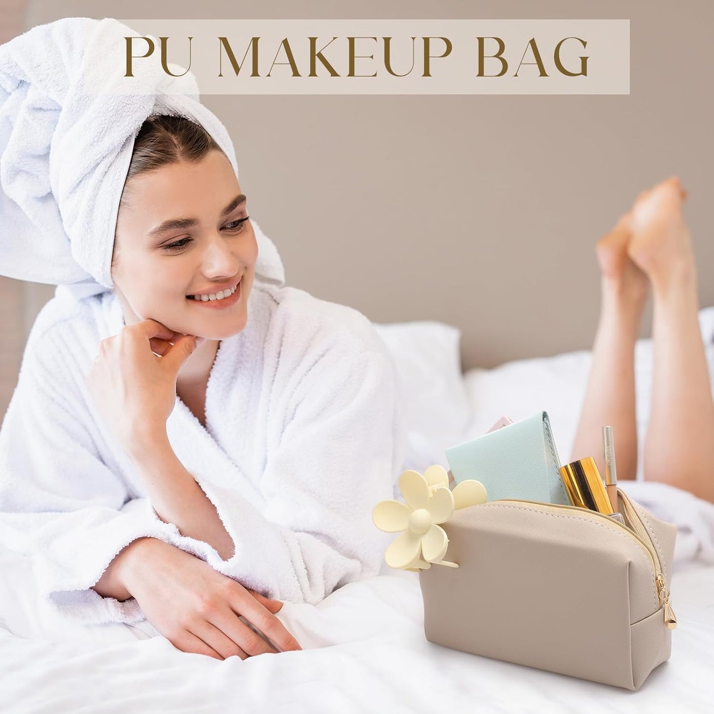 Kigeli 15 Pcs Aesthetic Makeup Bags PU Leather Cosmetic Pouches Waterproof Plain Toiletry Bags Makeup Pouches Bulk for Women Party Gift Travel Storage Organizer (Apricot Color)